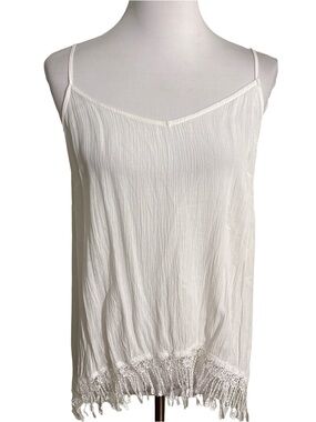 Crescent White Lace Trim Tank Top